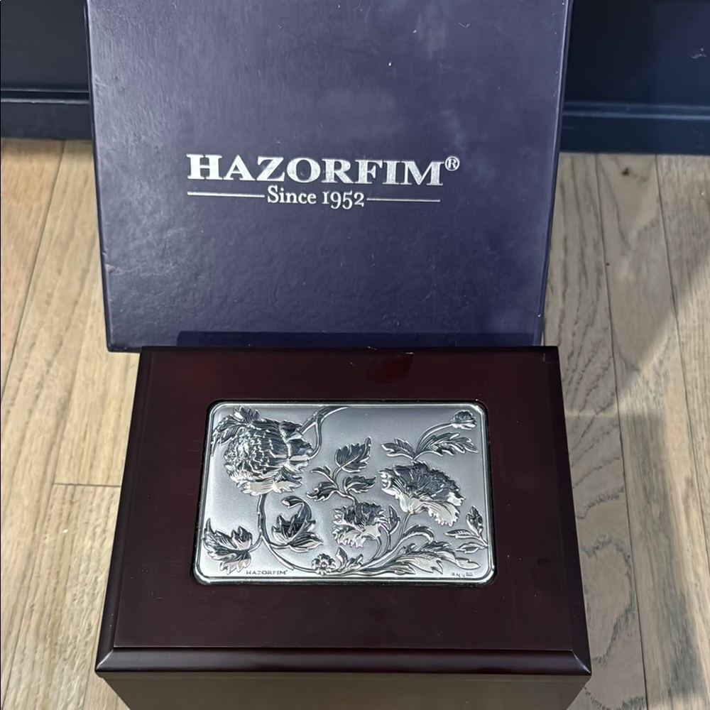 Hazorfim tea box wood and silver 4 compartment